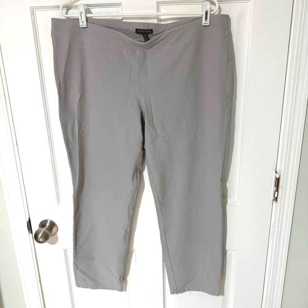 Eileen‎ Fisher Womens XL Light Grey Viscose Stretch Slim Ankle Pull On Pants